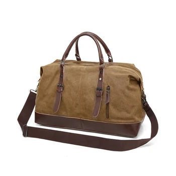 

women men Canvas Travel Bag Leather Large Capacity Vintage high quanlity Luggage Bag Casual Vintage Simple Tote Bag Dropshipping