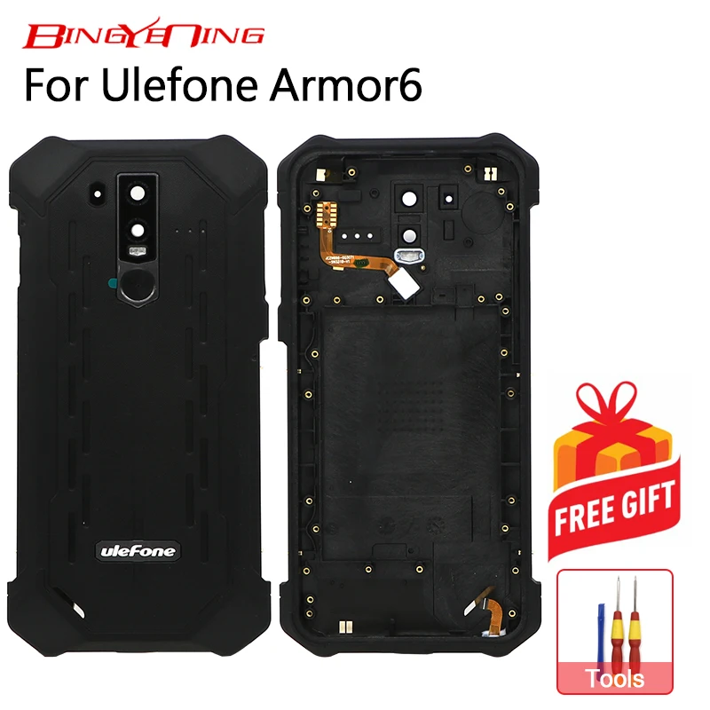 BingYeNing, чехол для Ulefone Armor 6, защитный чехол для батареи, задняя крышка+ стекло для камеры+ кабель для отпечатков пальцев