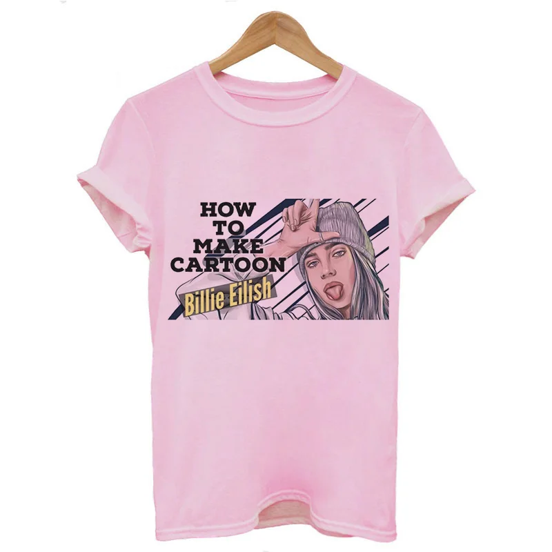 Футболка с надписью Look at my eyes Billie Eilish, Женская Повседневная футболка в стиле Харадзюку с круглым вырезом, новая футболка в стиле хип-хоп, хипстерские Топы в стиле панк, футболка - Цвет: 3823-Pink