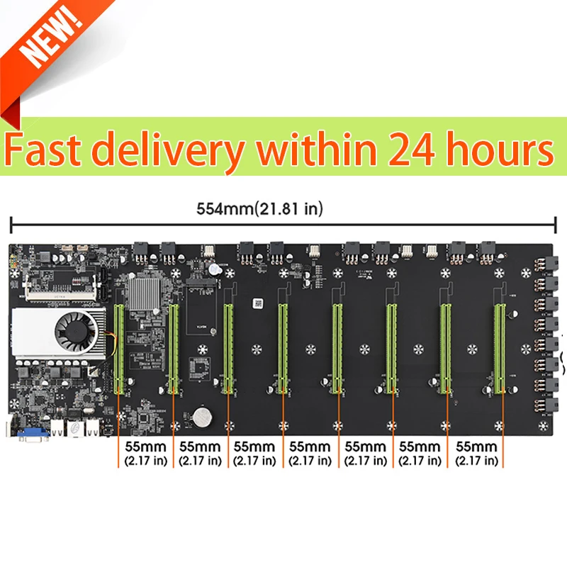 Материнская плата для майнинга 8 GPU 55 мм материнская с ЦП криптовалютериум