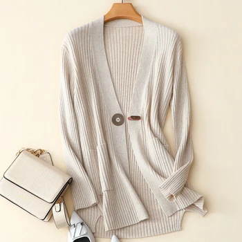 

Tailor Shop Custom Made Pure Cashmere Knitted Cardigan Women's Mid-length Jacket Temperament Fashion All-match