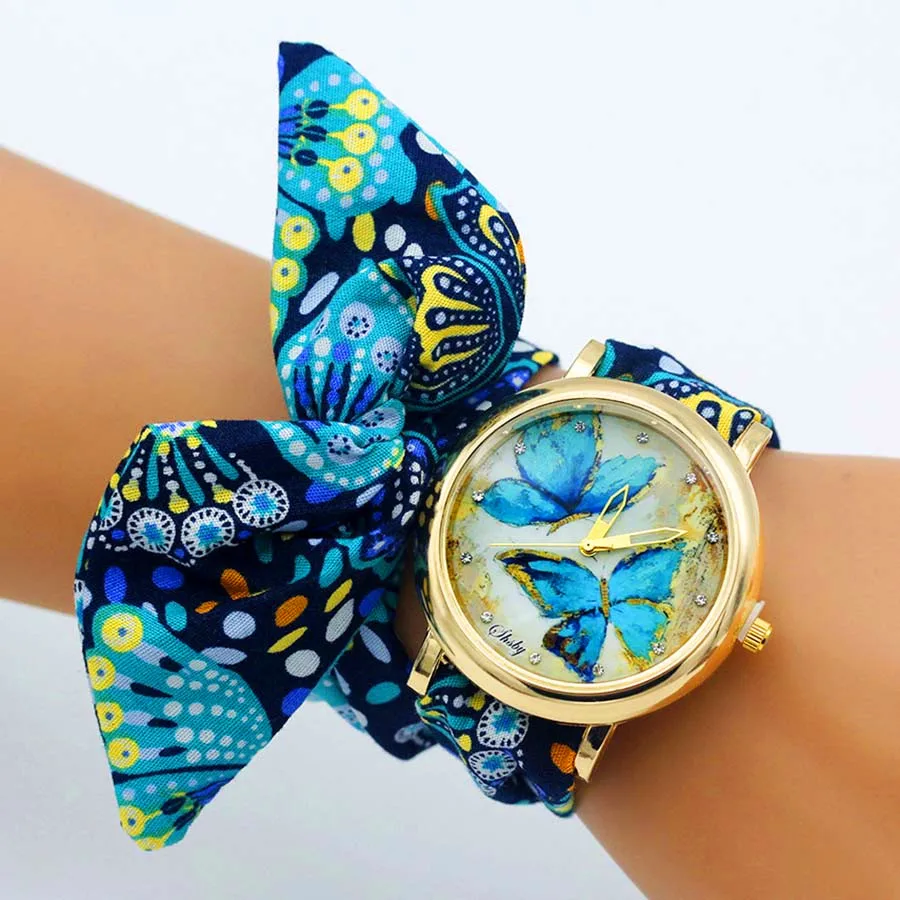 Ladies Butterfly Cloth Wristwatch women watches Women Dress Watch Fabric Watch Sweet Girls Bracelet