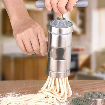 

Manual Noodle Maker Press Pasta Machine Crank Cutter Fruits Juicer Cookware With 5 Pressing Moulds Making Spaghetti Kitchenware