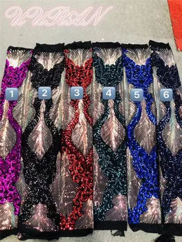 

5 Yards/Lot Sequins Net Lace Fabric High Quality African Tulle Lace Fabric for Party Dress