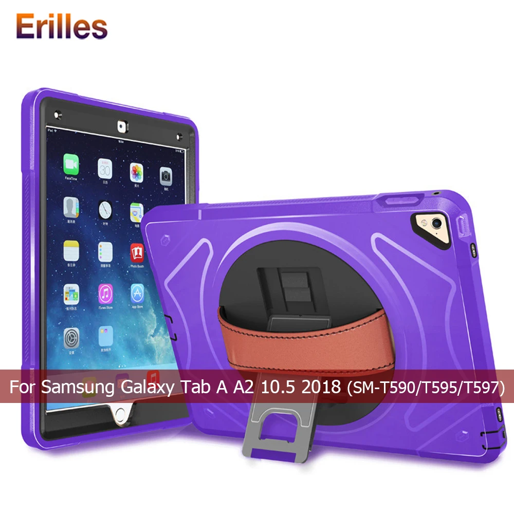 

Army Silicone Case with Strap for Samsung Galaxy Tab A A2 10.5 2018 SM-T590 T595 T597 Stand Case Tablet Protective Cover