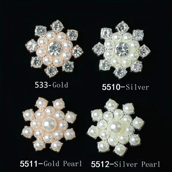 

JKJ 20pcs Gold/Silver Round Snow flower Bow Alien Pearls For Art Flatback Non Hotfix Rhinestones Pearl Shoes Beads Clothes DIY