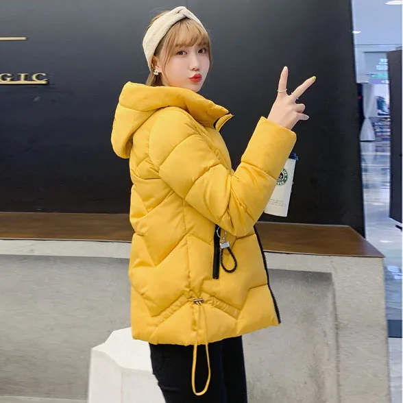 yellow Voobuyla размера плюс M-6XL, женские зимние куртки, пальто, толстая теплая короткая куртка с капюшоном, повседневная однотонная верхняя одежда, куртки, пальто для женщин - Цвет: yellow