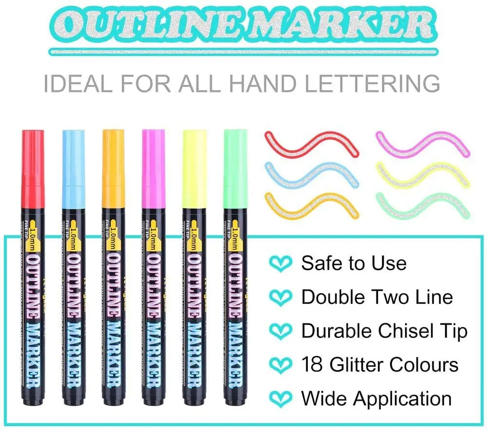 Aen Art Outline Pens, 24 Color Self-outline Shimmer Markers Set, Doodle  Markers Double Line Pen for Drawing, Greeting Card, Craft Project, Journal