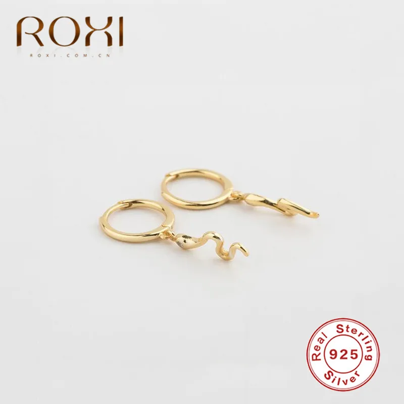 ROXI, серьги в стиле панк со змеей, 925 пробы, серебряные, с подвеской в виде змеи, серьги-гвоздики для женщин, животный альпинист, ювелирное изделие для ушей