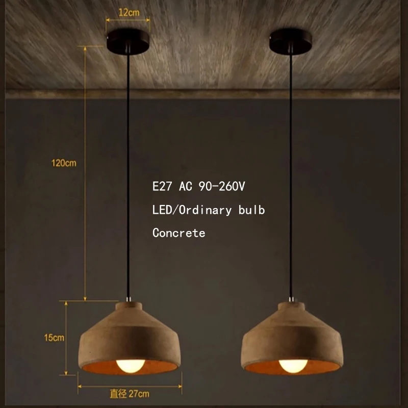 Винтажный креативный серый цемент подвесной висячий светильник 220 в E27 Светодиодный светильник с переключателем осветительный прибор для кухни кровать комната; салон