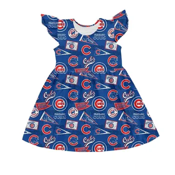 

blue color back to school girls boutique clothes lovely sleeveless frock with simple design flare sleeve clothes