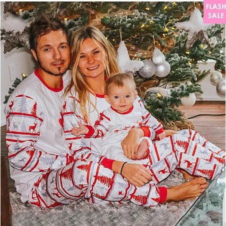 Christmas xmas family pajamas matching clothes father mother daughter son mommy and me clothes couple family look women wear 23