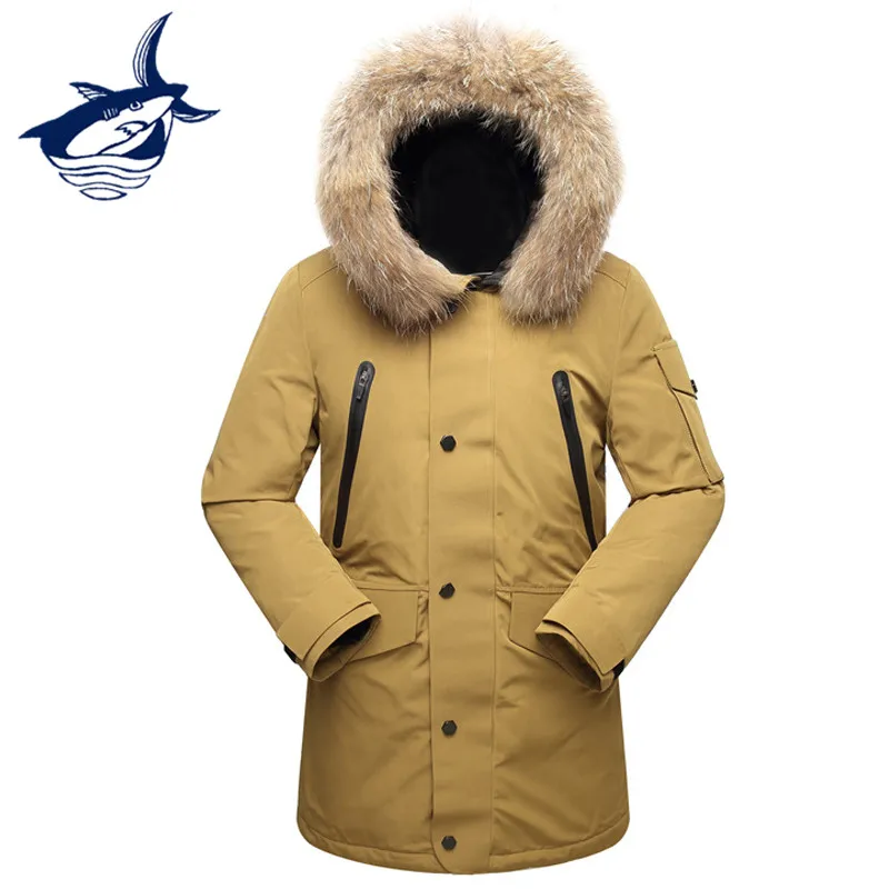 

Tace & Shark men's Winter jacket wind breaker real fur collar white duck down jacket men High quality men's long down jacket