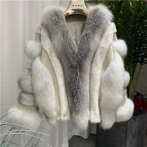MAOMAOFUR шуба из натурального меха лисы и норки, женская зимняя куртка из натурального меха, женская теплая Роскошная верхняя одежда из натурального меха лисы и норки, шуба из натурального меха - Цвет: Cross