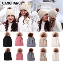 Модные новые зимние шапки, вязаная зимняя шапка бини, женская шапка для девочек, детские шляпы для пар пушистый меховой шар, шапочки