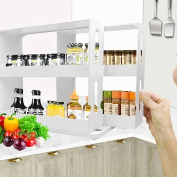

Spice Organizer Rack Multi-Function Rotating Storage Shelf Slide Kitchen Cabinet Cupboard Organizer Kitchen Storage