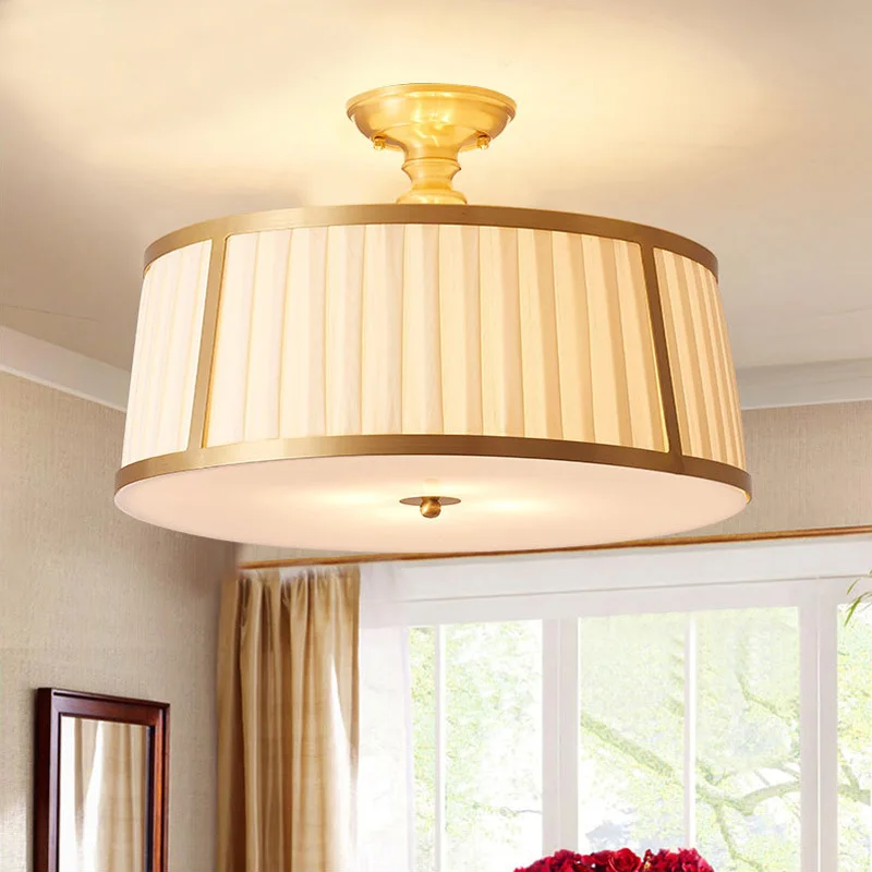 

American-Style Copper Ceiling Lamp Bedroom Lamp Hallway Restaurant Library Simple Second Bedroom Fabric Northern European-Style