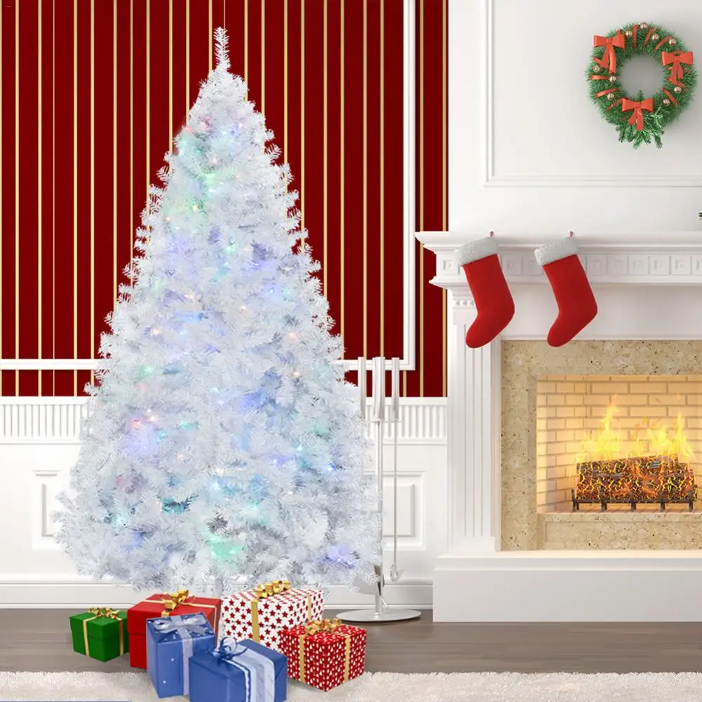 

7.5FT White Artificial Christmas Tree With 250led Color Light 1200 Branches Iron Base New Year 2020 Xmas Home Decorations