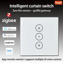 Zigbee Smart Curtain Switch Timer Touch Panel Google Home Alexa Voice Control Electric Blind Roller Shutter Tuya App Switch