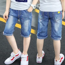 Коллекция года, летняя детская одежда шорты для мальчиков повседневные джинсовые шорты для маленьких мальчиков, голубые джинсовые шорты для больших мальчиков