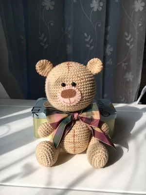 Прекрасный ручной лоскутный Медведь кукла крючком игрушка подарок лучший подарок на день рождения(готовая, не diy) для шерстяных вязальных кукол