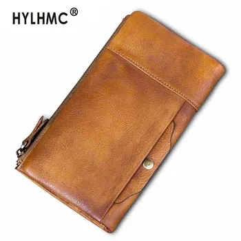 

Vintage Leather Purses Men Wallet Retro Large Capacity Clutch Bag Thin Card Holder Phone Wallets male Full-grain Leather Cowhide