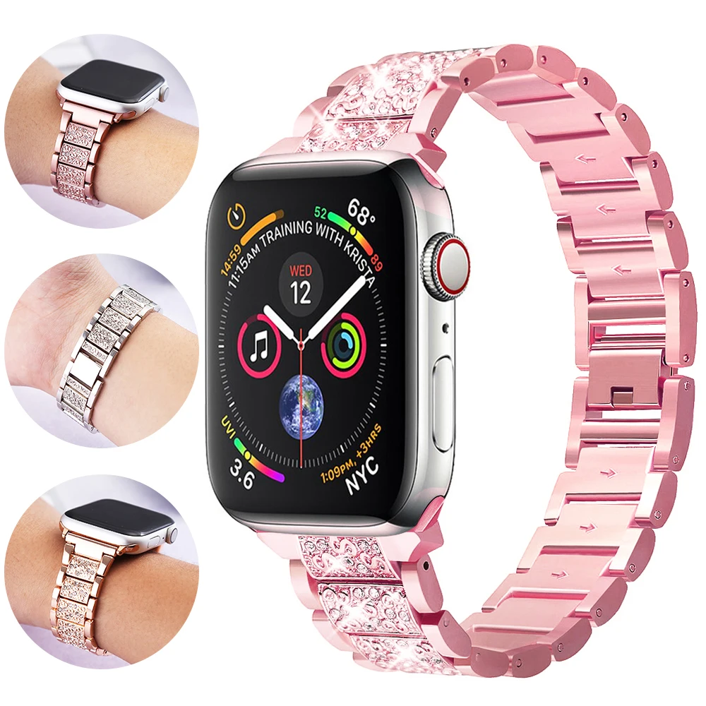 Ремешок из нержавеющей стали для Apple Watch 40 мм 44 мм 38 мм 42 мм Дамский бриллиантовый ремешок для Apple iWatch серии 5 4 3 2 1 iWatch браслет