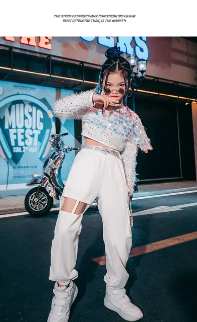 Flashing Sequins Top Hollow Pants For Girls Jazz Dance