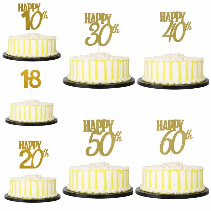 CMGBOBP счастливый 18/20/30/40/50/60th искусственный Топпер для торта блестящий золотой