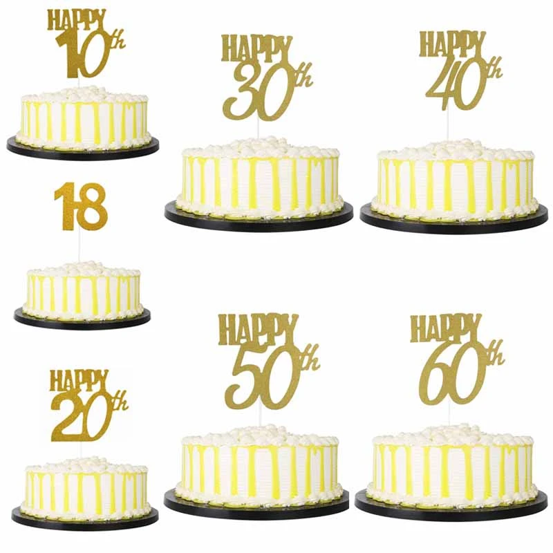 Cmgbobp Felice 18 30 40 50 60th Di Compleanno Anniversario Di Matrimonio Di Un Cake Topper Di Scintillio Oro Numero 1st Decorazione Della Torta Prodotti Per Decorazione Torte Aliexpress
