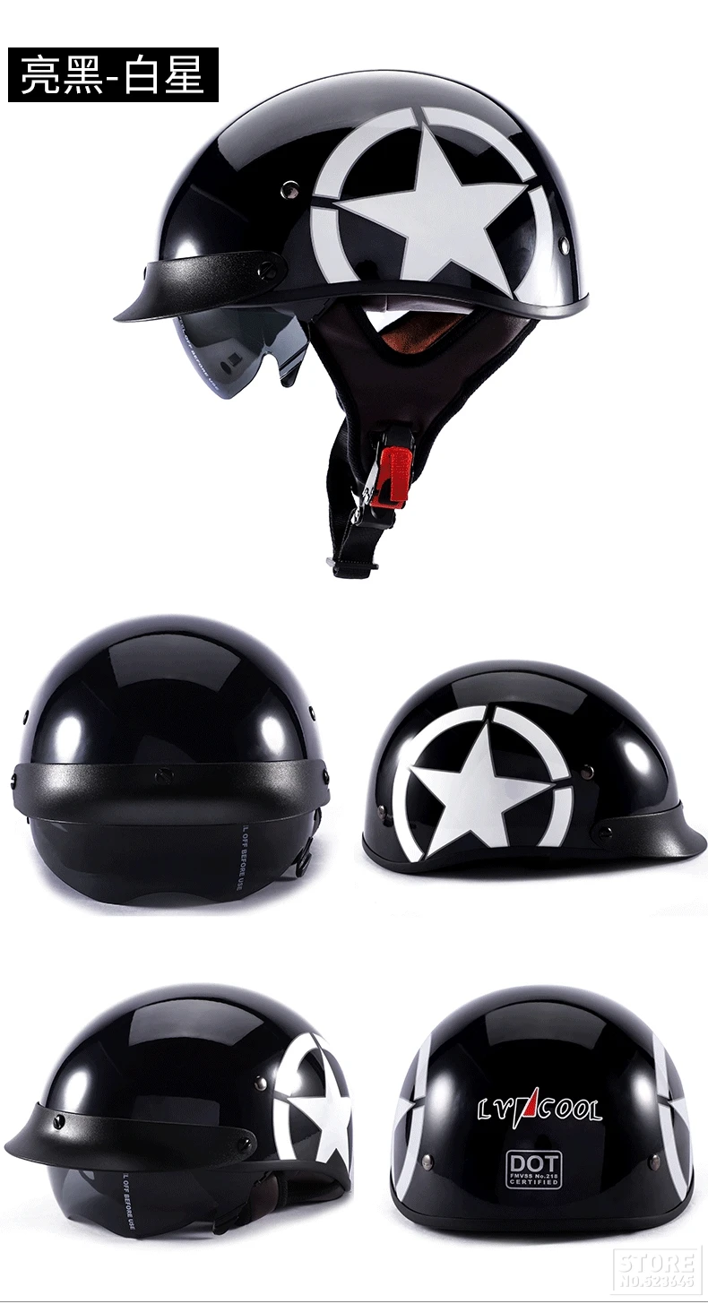 LVCOOL мотоциклетный шлем Мужской винтажный полушлем Casco Мото шлем скутер мотоциклетный гоночный шлем для верховой езды с сертификацией в горошек
