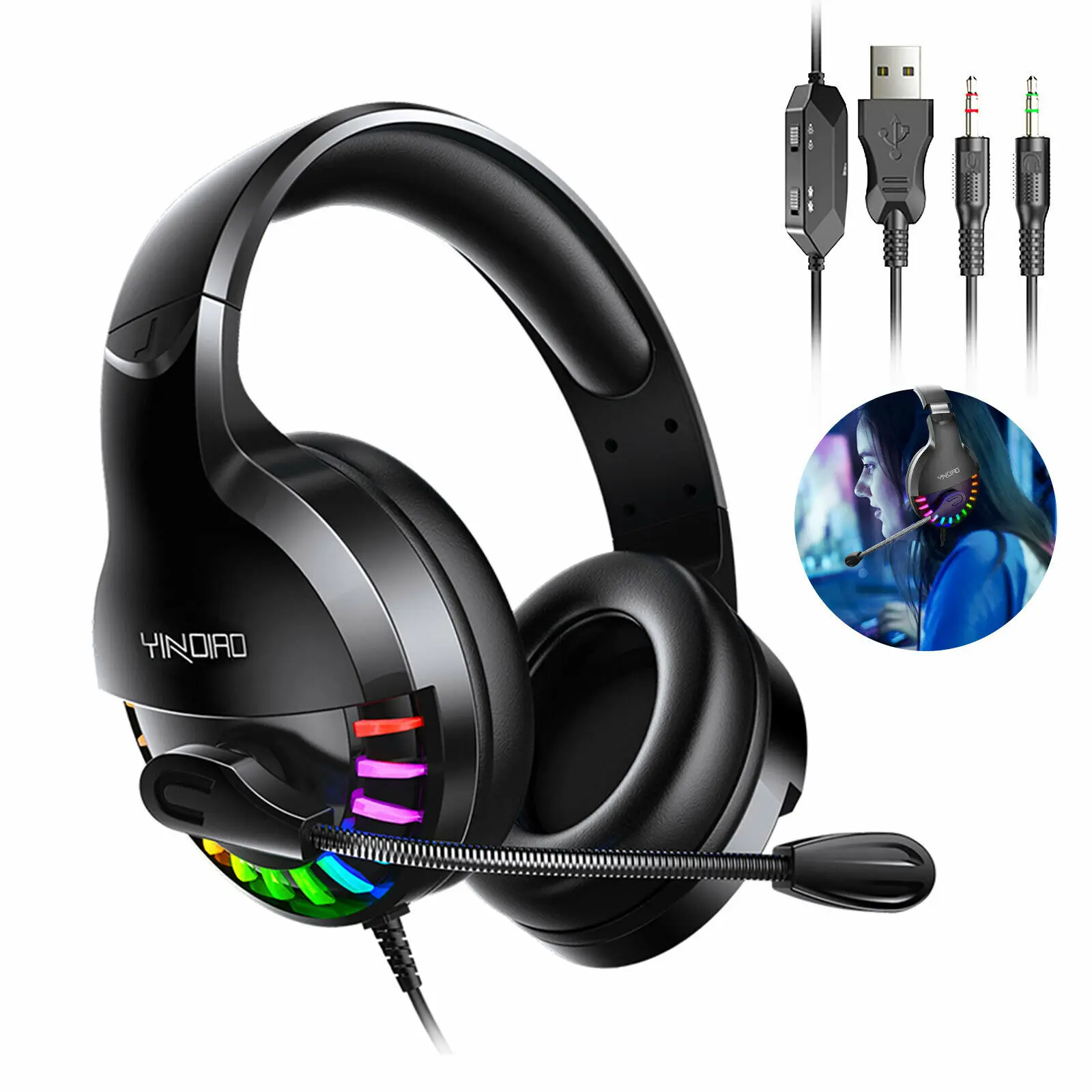 Ottwn New Q2 Game Headphone Stereo Bass Surround With Microphone Gaming Headset Headphone For PS4 Xbox One PC Laptop