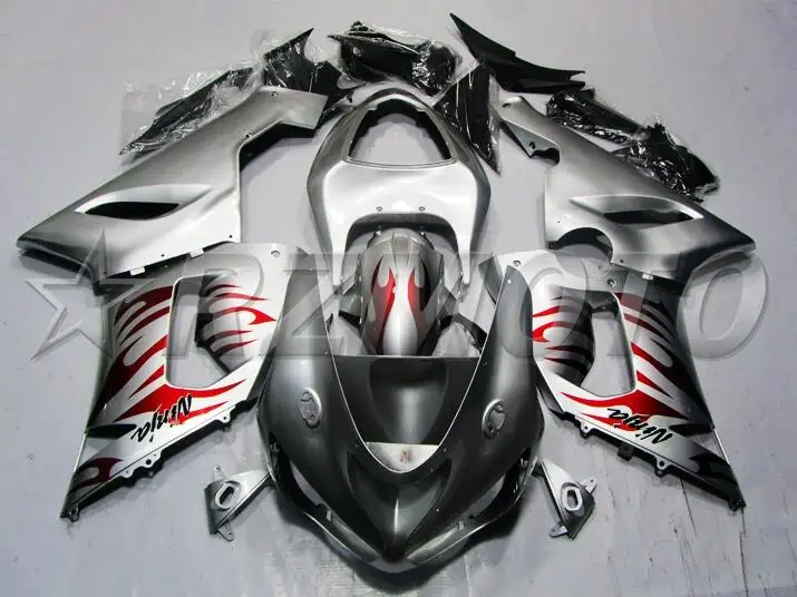 ABS обтекатель комплект подходит для Kawasaki ZX6R 2005 2006 Мотоцикл Обтекатели ZX-6R 05 06 Ninja 636 комплект кузова красный серебристый цвет
