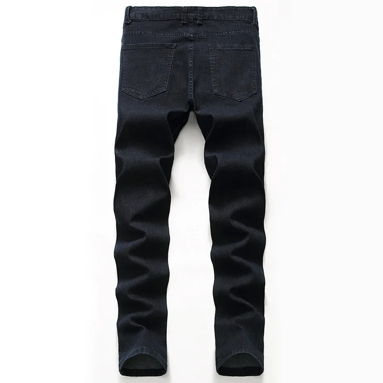 Мужские черные джинсы байкер мото джинсы Slim Fit прямые состаренные джинсы брюки рваные джинсы для мужчин обтягивающие мужские джинсы