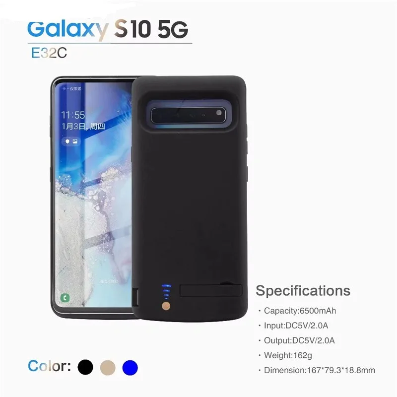 

6500mAh Battery Case For Samsung Galaxy S10 5G Silicone Shockproof External Backup Charger Case Slim Power case with Stand