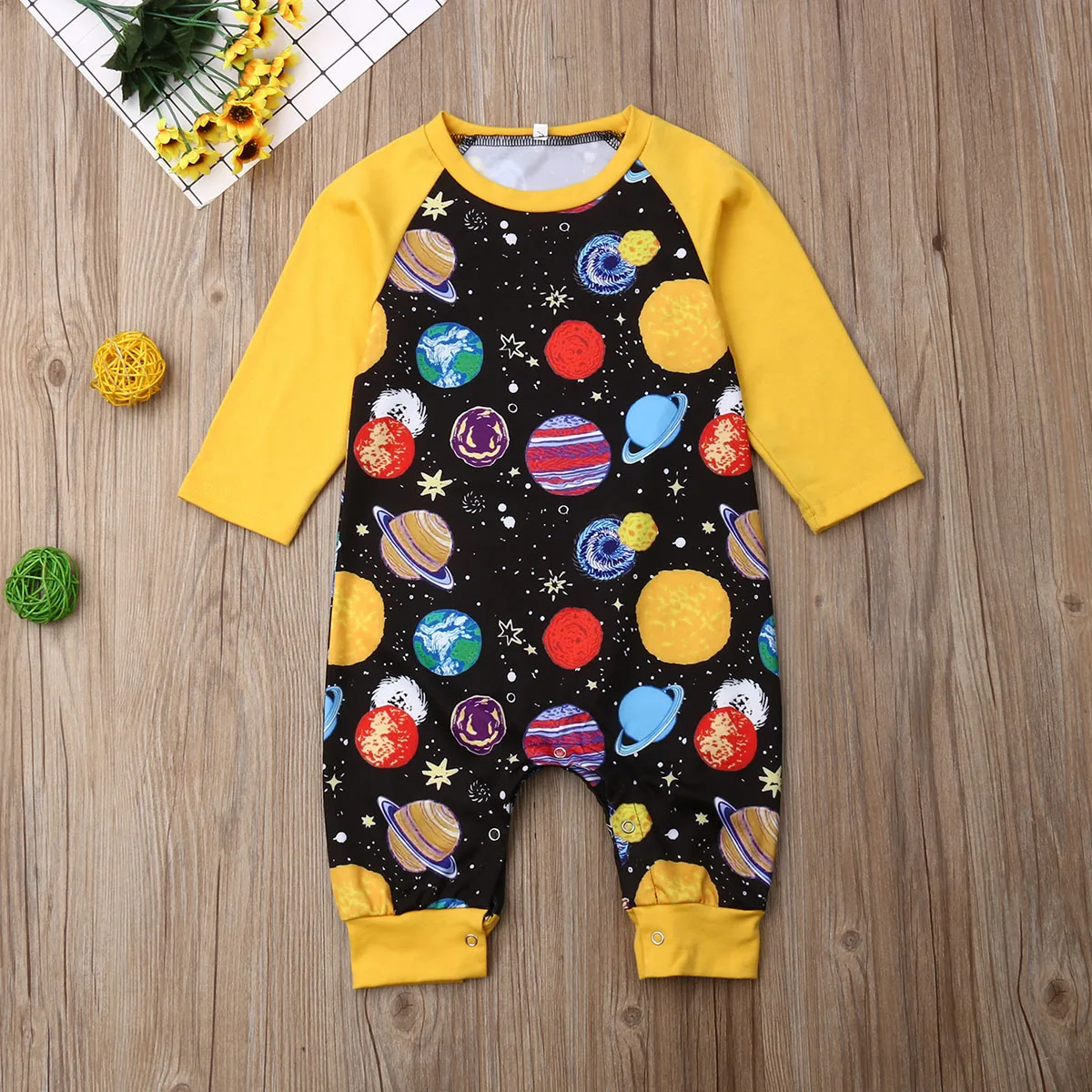 Imcute/Одежда для новорожденных мальчиков и девочек от 0 до 24 месяцев комбинезон с принтом «Галактика» и Солнечной системой модная осенняя одежда теплый комбинезон