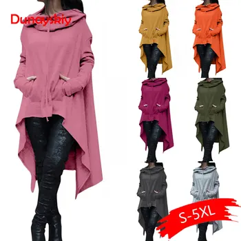 

Women Long Hoodies Solid Color Hooded Tie Autumn Loose Plus Size S-5XL Black Hooded Sweatshirts Female Pullover Tops Gray