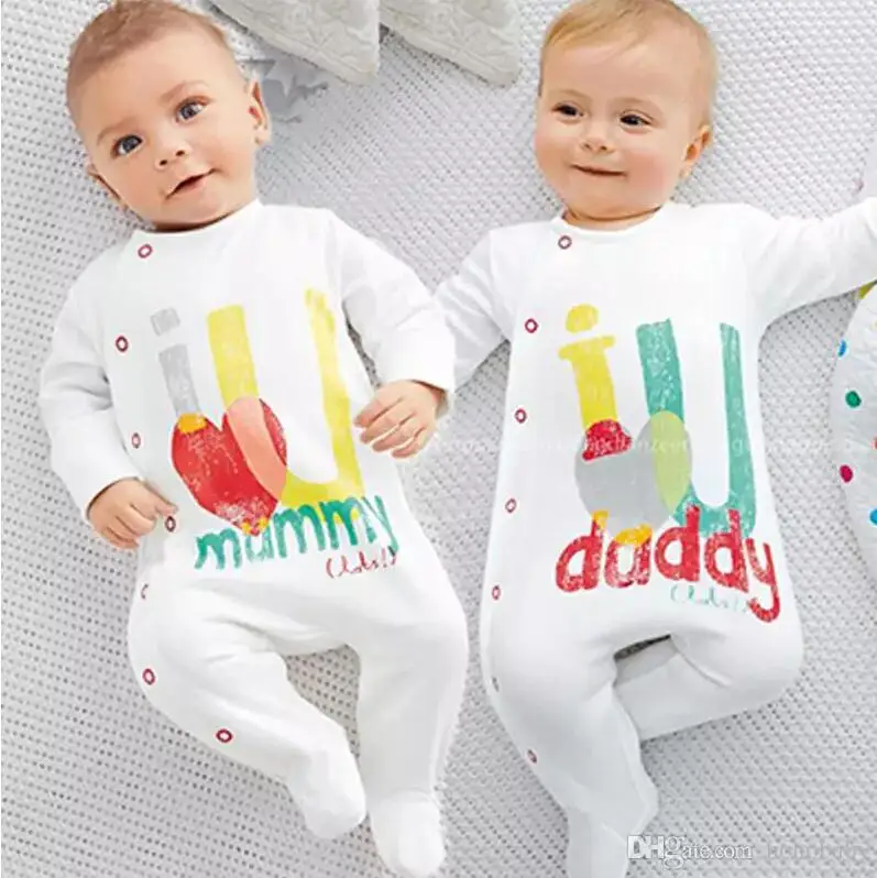 Новая одежда для малышей комбинезон с надписью I love father and mother и длинными рукавами