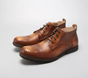 

Fashion 5 men colour Retro round toe high top dress shoes Genuine leather lace-up handmade oxfords for men party office shoes