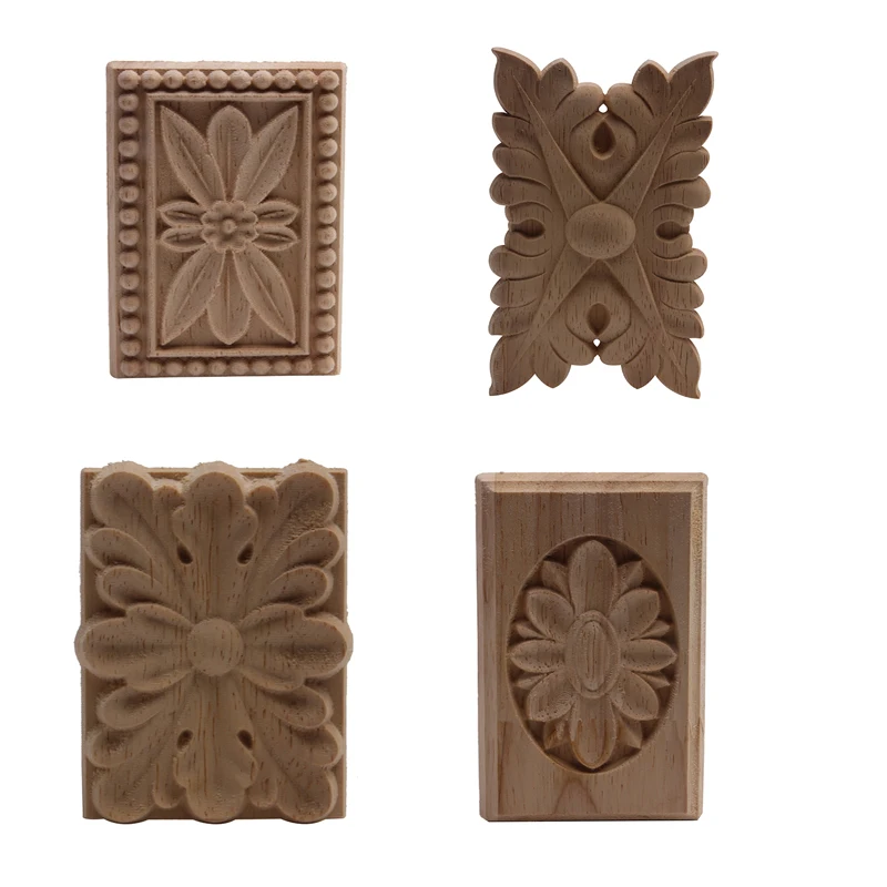 

Wood Applique Onlay Wood Decal Rubber Wood Decoration Retro Natural Exquisite Crown Leaves Oval Flower Furniture Doors Walls