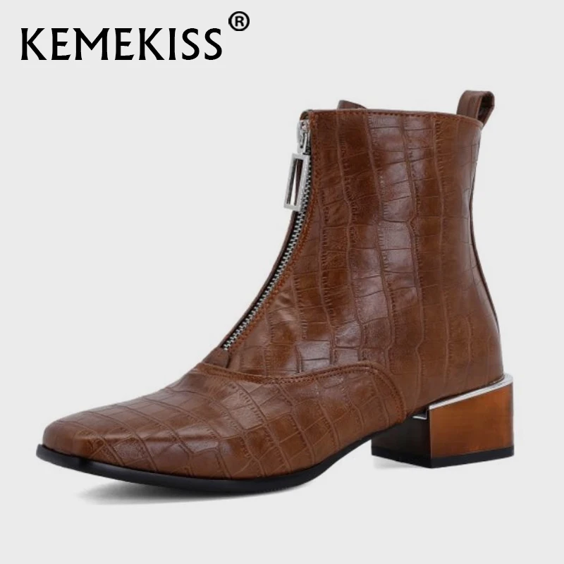 KemeKiss размера плюс 34-48 женские ботильоны модная женская обувь на высоком каблуке с