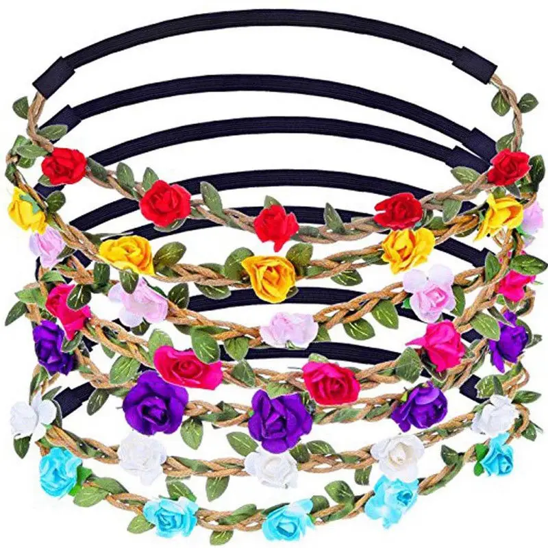 Boho Fabric Festival Wedding Party Garland Forehead Hair Women Flower Head Band Wreath | Дом и сад