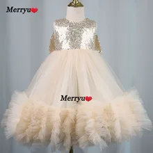Sequin Flower Girl Dress For Wedding Party Pageant Ball Gown Kids Knee-Length Christmas Birthday Party Dresses