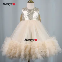 Sequin Flower Girl Dress For Wedding Party Pageant  Ball Gown Kids Knee-Length Christmas Birthday Party Dresses