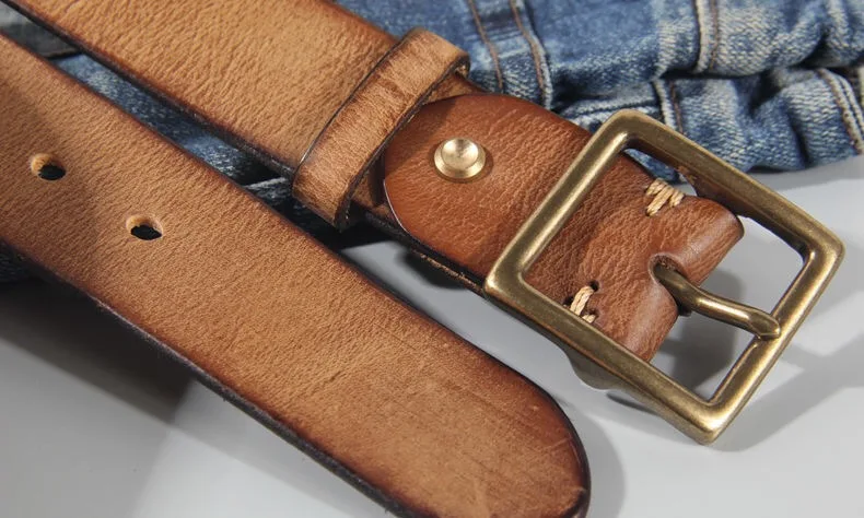 timberland belt Vintage 100% Cowhide High Quality Retro Non-interlayer Natural Leather Copper Buckle Men's Belt Jeans Casual Pants Belt webbing belt