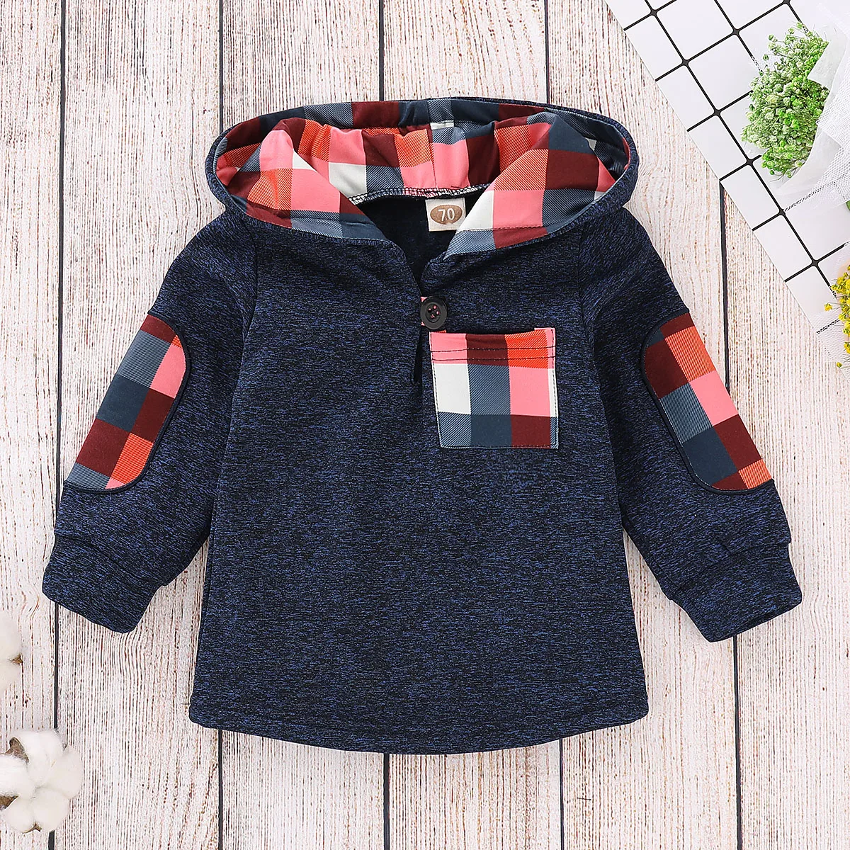 Spring Autumn Toddler Baby Boy Girl Hooded Casual Cotton Comfortable Warm Lattice Pocket Hoodie Sweatshirt Tops Clothes