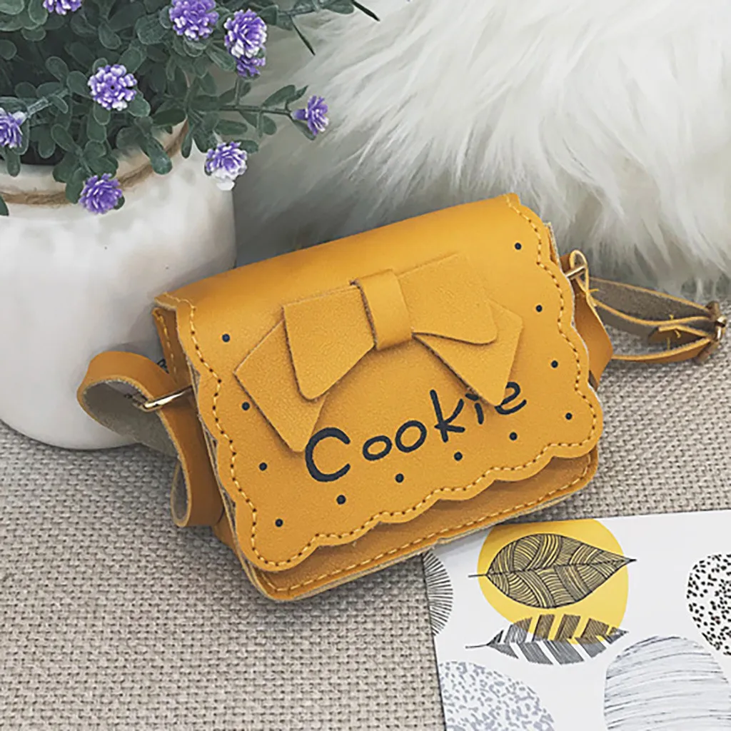 Yellow Мини-сумка через плечо с галстуком-бабочкой для детей, милая маленькая квадратная сумка на плечо с буквенным принтом, Повседневная сумка-мессенджер для маленьких девочек - Цвет: Yellow