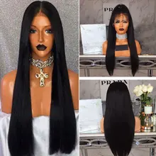Bombshell черный прямой синтетический 13*6 парик фронта шнурка термостойкие волокна волос естественная линия волос средний пробор для женщин парики