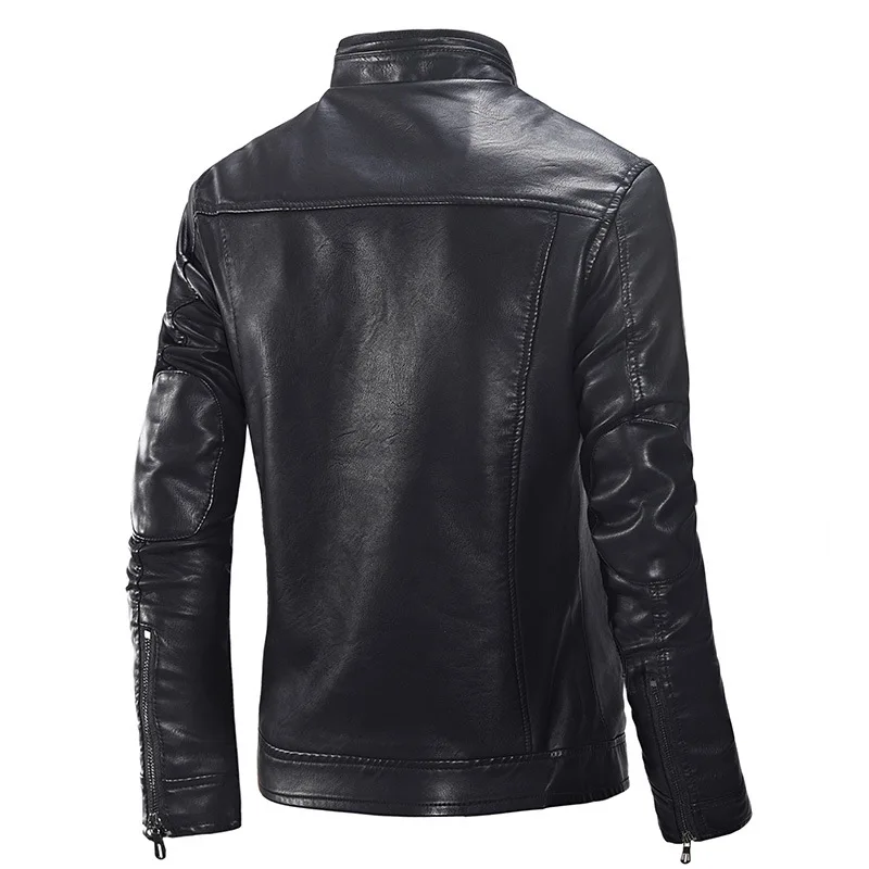 AliExpress Men Locomotive Leather Coat Slim Fit plus Velvet Leather Jacket Men's Stand Collar PU Coat Large Size