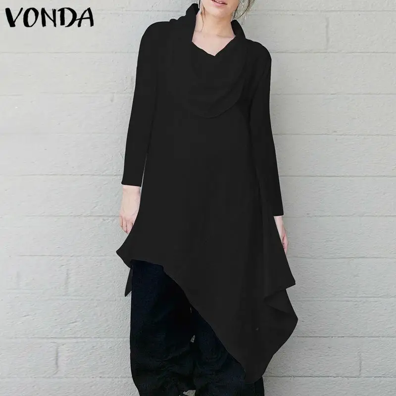 

Long Sleeve Blouse 2019 VONDA Pleated Shirts Female Blusas Casual Fashion Asymmetrical Tunic Loose Tops Plus Size 5XL Blouses